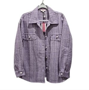 NWT Andree by Unit Boutique Cotton Shacket Size Medium Purple Plaid Tweed Jacket